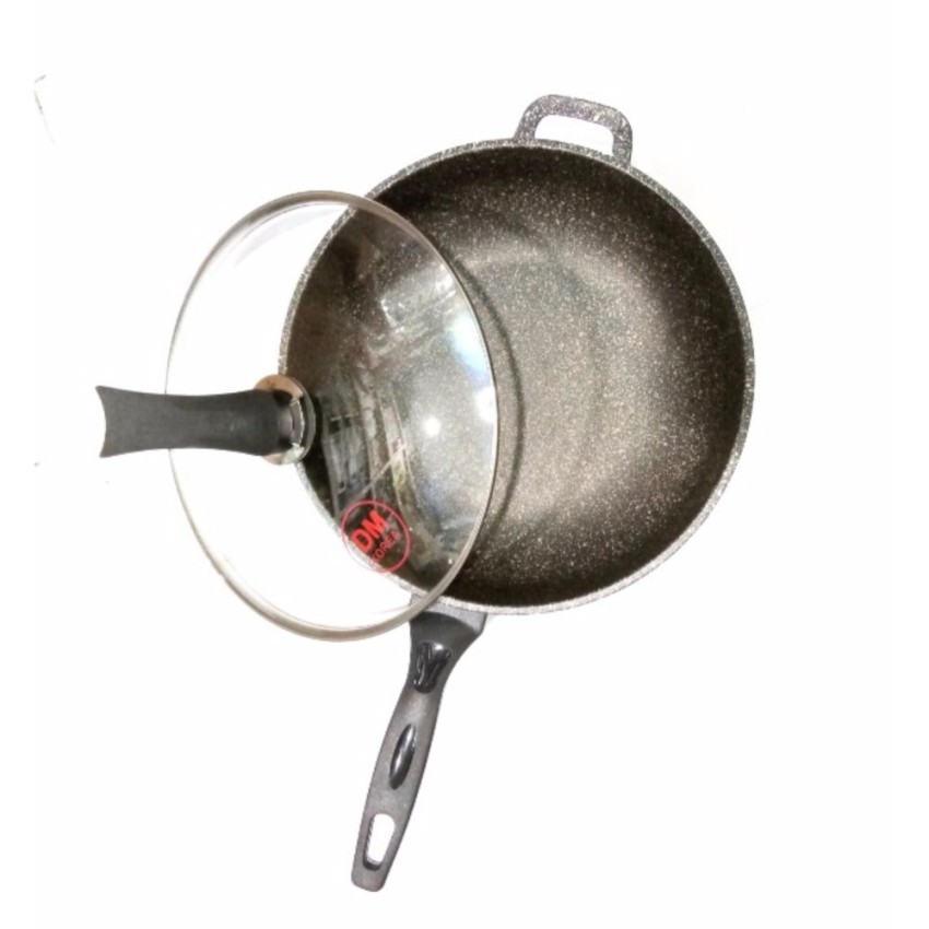 A1 Wok Pan Moegen Marble Keramik 30cm Tutup Kaca FREE Spatula Silikon