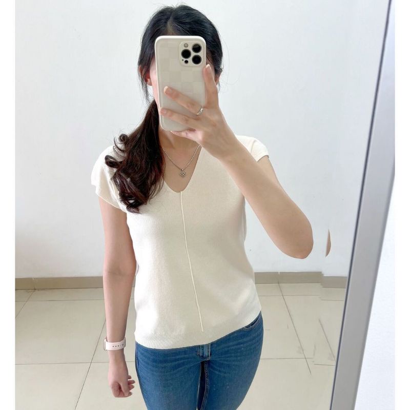 BLT705 v neck knit top import / atasan wanita v neck rajut import