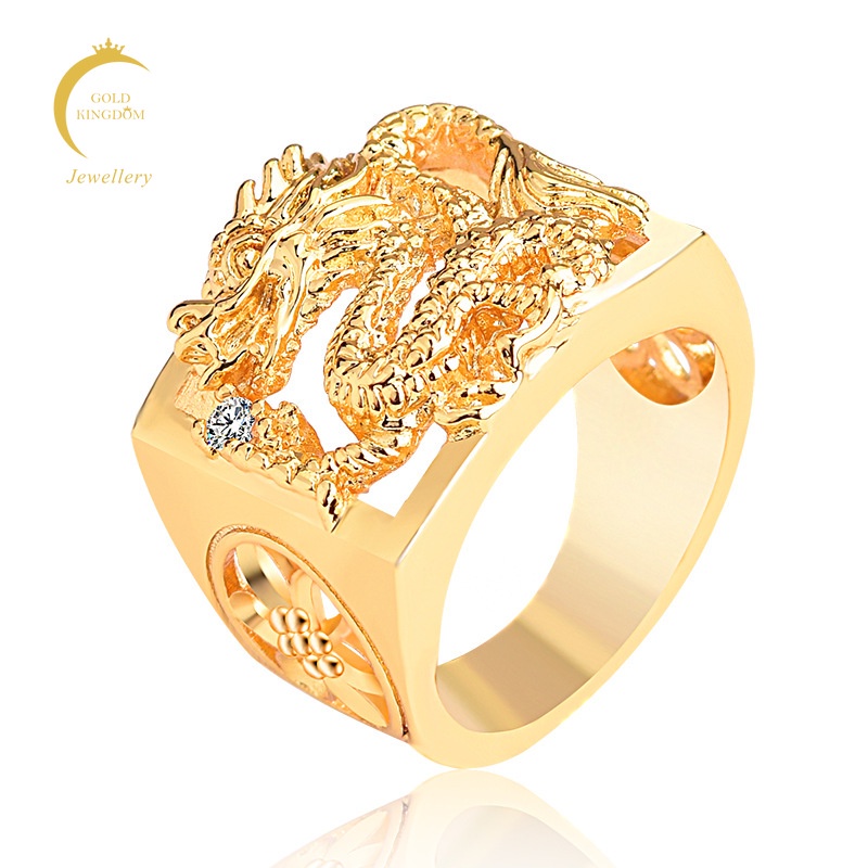 Cincin Pria Desain Hewan Naga 3D Stainless Steel Warna Cicin Emas Keren Titanium Anti Karat