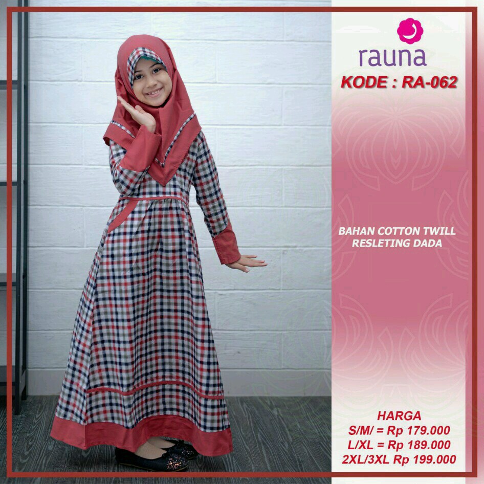 gamis anak rauna ra 062/ gamis kotak-kotak/ baju muslim anak/ gamis katun