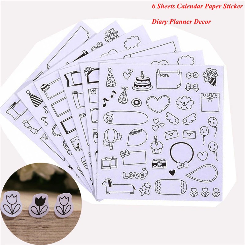 

INDORETAIL | 6 Lembar DIY kawaii Hitam Kalender kalender Diary Perencana Kertas Stiker untuk