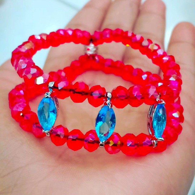 Terlaris Gelang kristal merah dobel variasi permata markis biru Limited!