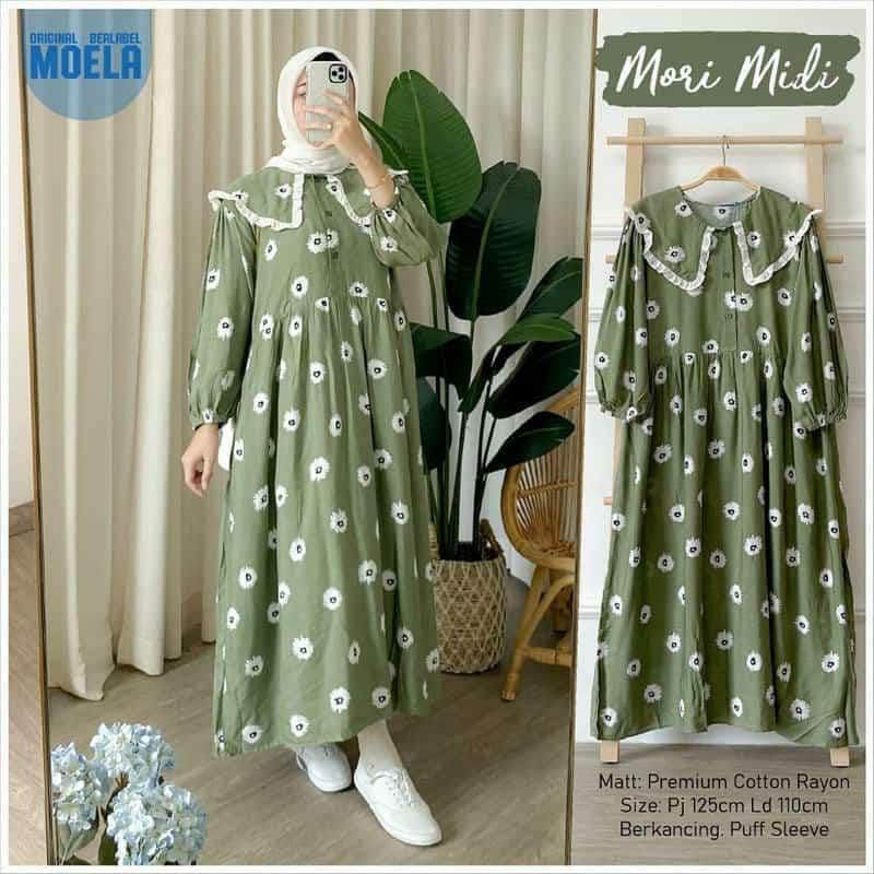 L A R TUNIK MORI MIDI KERAH RENDA RAYON - TUNIK MIDI WANITA