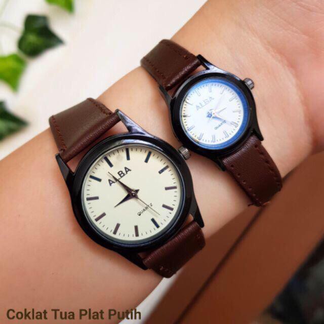 ✅ [COD] Jam Tangan Couple Murah Kulit Ready Stock 6 Warna Harga Satuan C04-CoklatTua Plat Puith