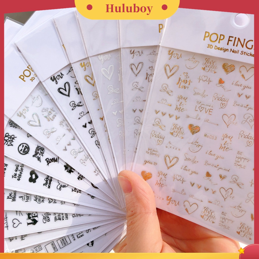 Huluboy Huluboy♡ Stiker Kuku Motif Hati 3D Untuk Manicure
