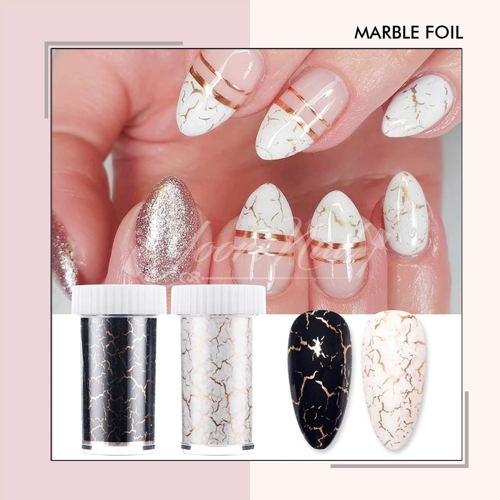 Nail Marble foil black and white foil nail art sticker nails hiasan kuku