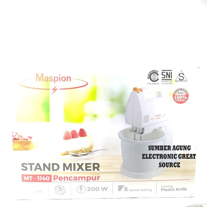 Maspion MT1140 Stand Mixer Pencampur Berdiri SNI 200W 5 Speed