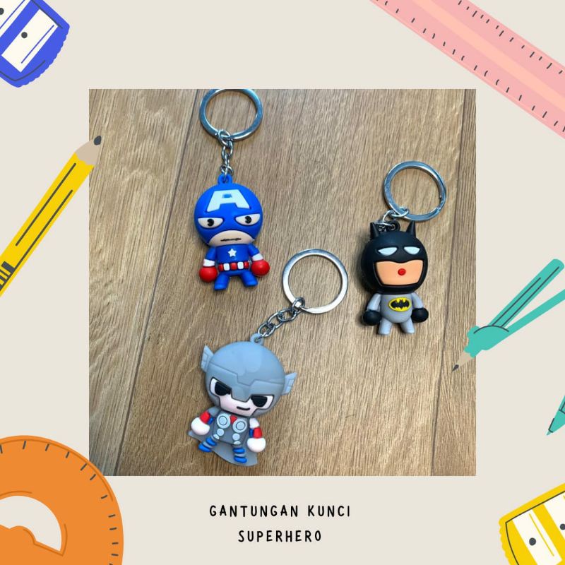 Gantungan Kunci Superhero Avengers Spiderman Ironman Keychain Lucu Keyring