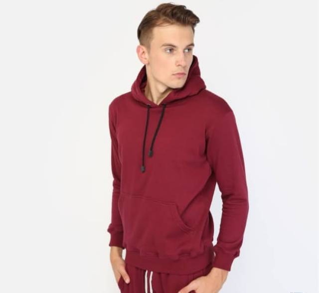 Jaket sweater hoodie jumper polos real cotton fleece murah distro MERAH MAROON