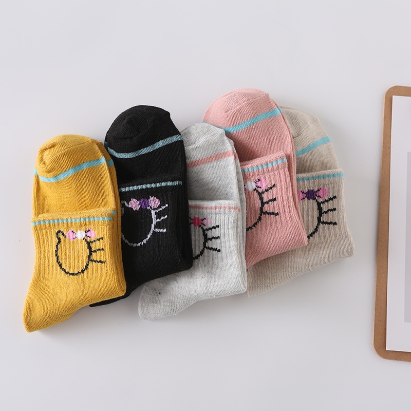 𝗘𝗕𝗦 ✅ KK001 Kaos Kaki (Tanpa Kemasan) Wanita Panjang Diatas Mata Kaki Motif Kittie Fashion Korea Women Sock Import Murah