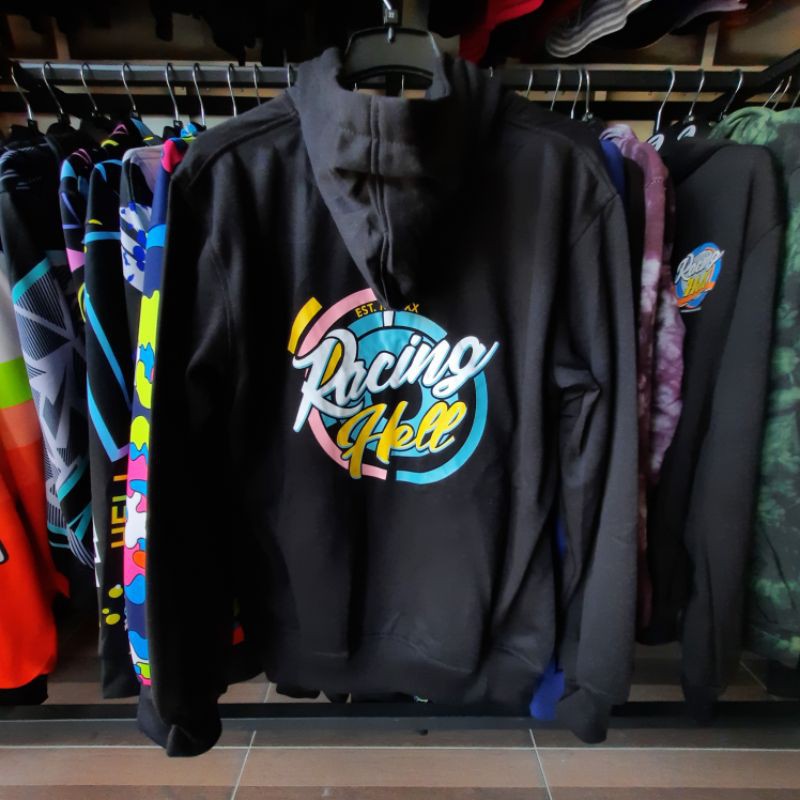 jaket hoodie racing hell hitam