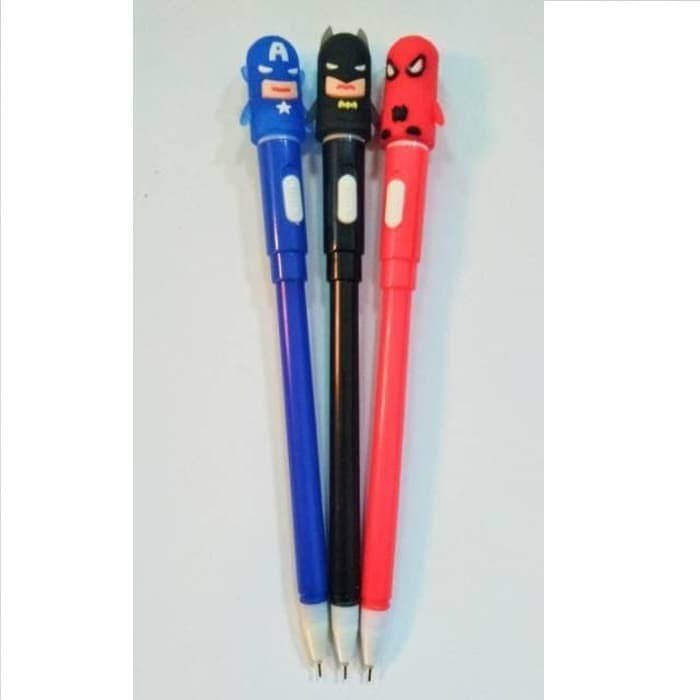 Pulpen Lampu BATMAN Nyala / Gel Pen Karakter Superhero Bolpoin Pena