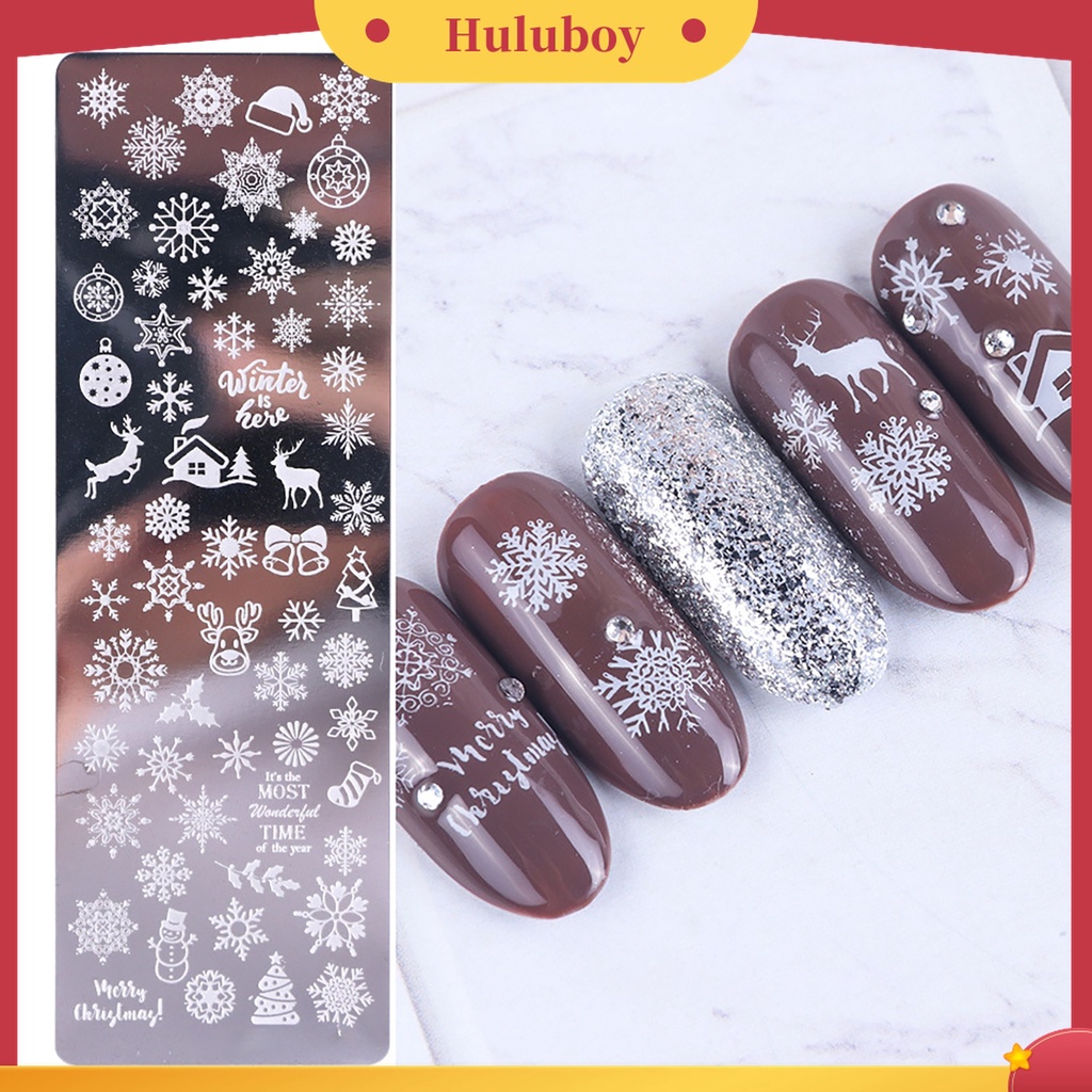 Huluboy Huluboy♡ Plat Stempel Kuku Bahan Stainless Steel Motif Print Bunga / Daun Untuk Manicure / Nail Art DIY