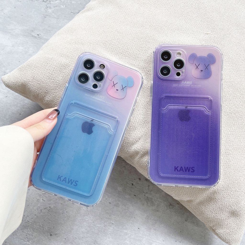 Soft Casing Gradient Color Violent Bear Card Cover Suitable for Iphone 13 12 11 Pro X Xs Max 7 8 Plus