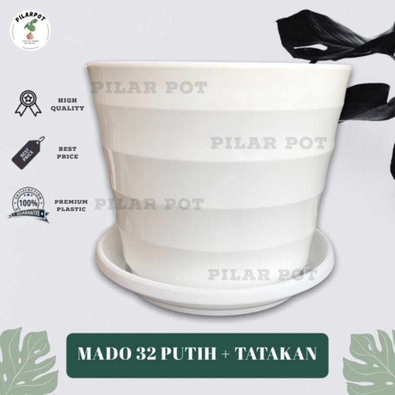 pot bunga tanaman Mado putih 26cm lovenia + tatakan putih 8032