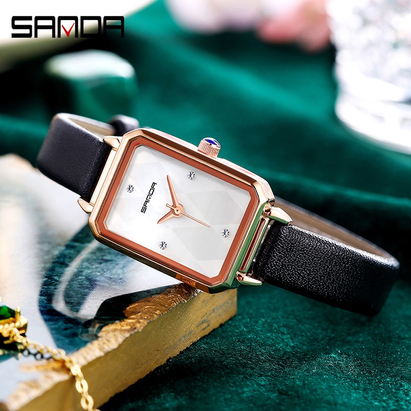 SANDA P1049 Jam Tangan Wanita Analog Tali Kulit Stainless Steel Quartz WATCHKITE WKOS