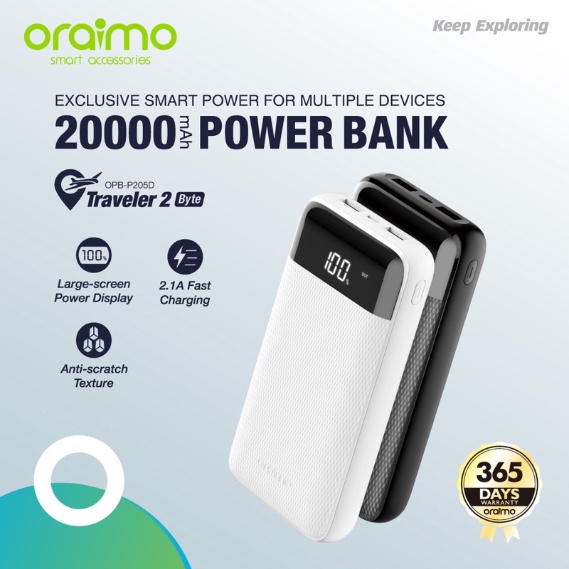 Oraimo OPB-P205D Traveler 2 Powerbank 20000mAh Dual USB Fast Charging Garansi 1 Tahun