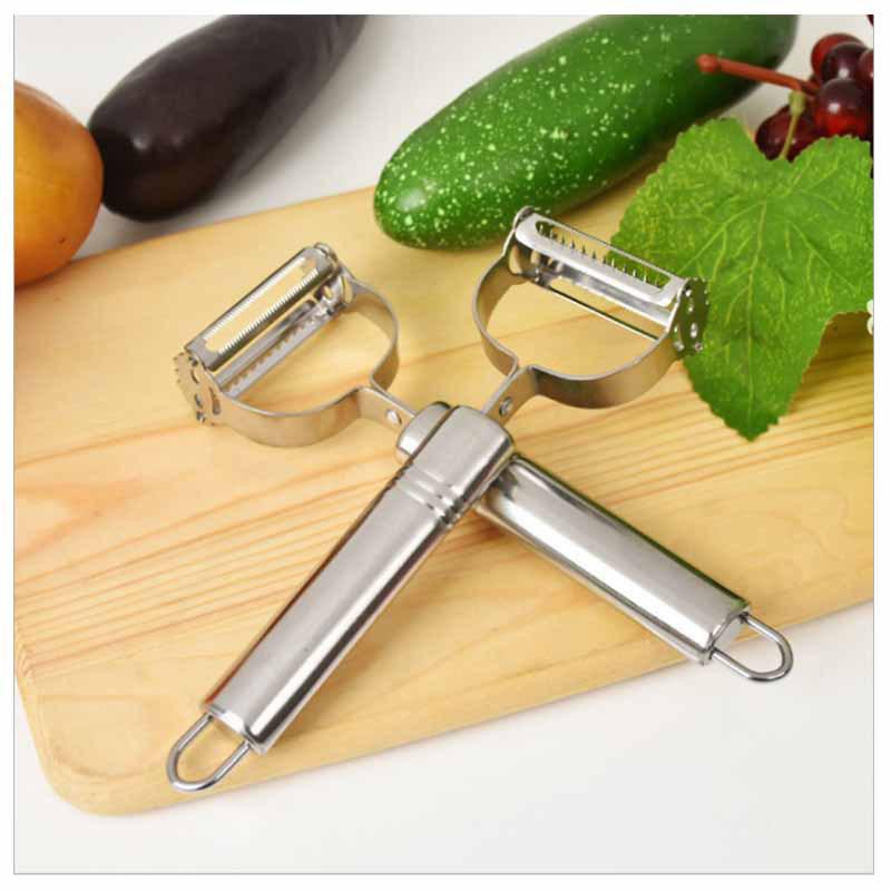 (BOW) Pisau Pengupas Kulit Sayuran 2 in 1 Multifungsi Pengiris Buah Bahan Stainless