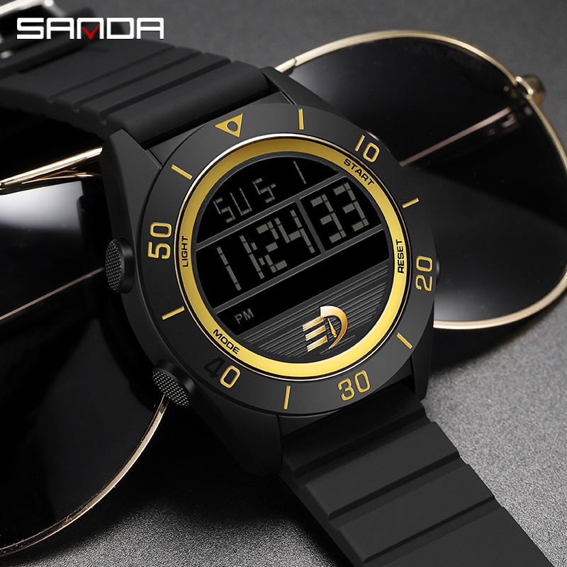 SANDA 6085 Jam Tangan Pria Digital Sport EL Backlight Tali Rubber Anti air WATCHKITE WKOS