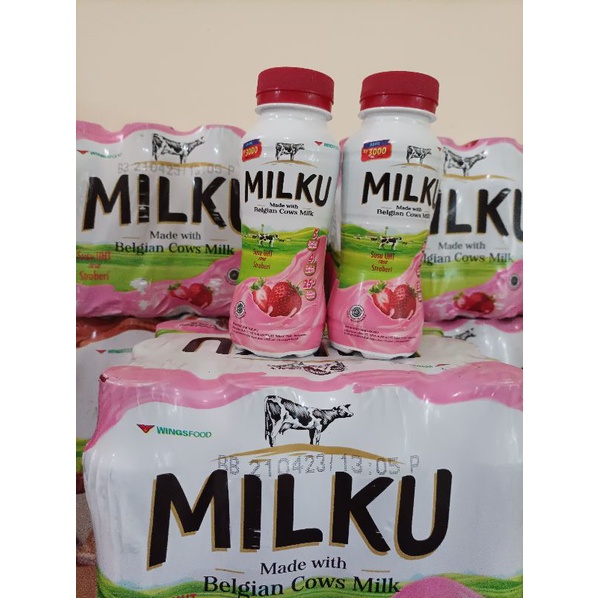 

Susu UHT Milku Strowbery 200ml/botol (1pack isi 12 botol)