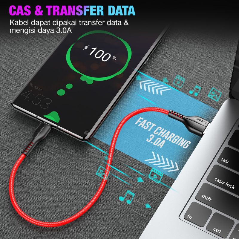 VEGER Kabel Data VG-18 Micro, Type-C USB QC 3.0 Fast Charging (1M/ 100cm)