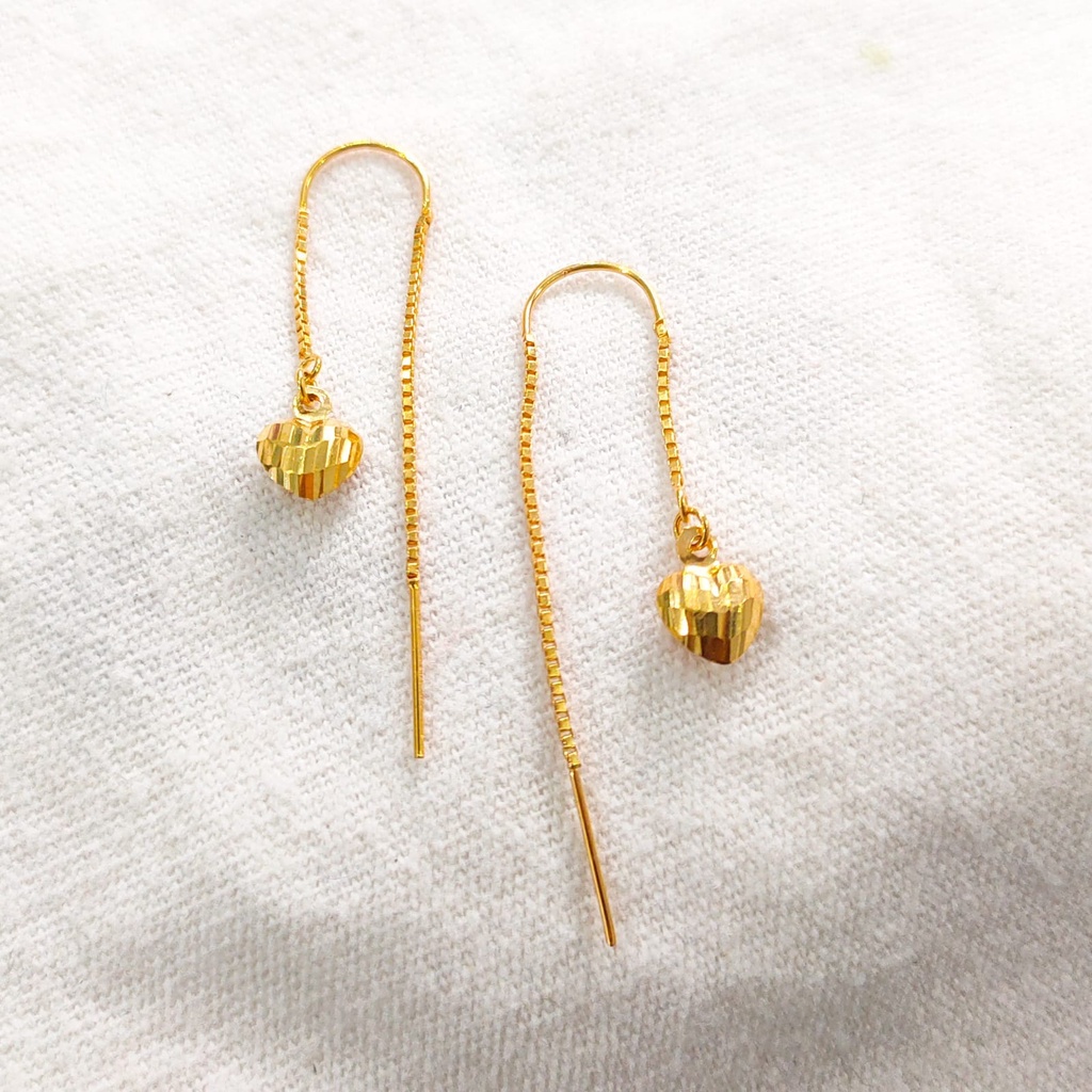 anting panjang model love crystal elegant emas asli