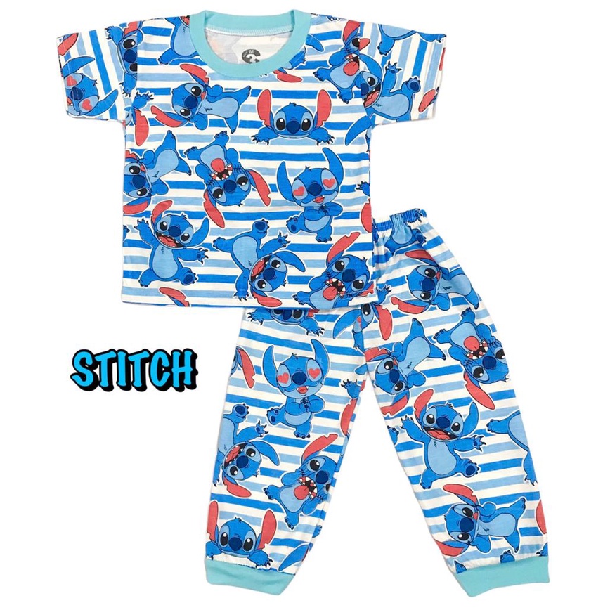 BAJU TIDUR CP ANAK KIDS LAKI-LAKI/PEREMPUAN COWOK/CEWEK SETELAN/STELAN KAOS KATUN 1-4 TAHUN STITCH