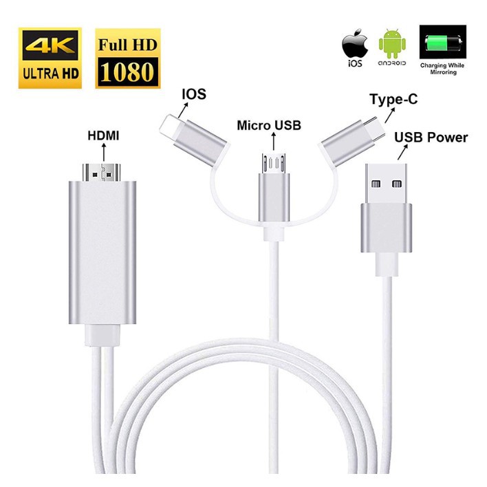 Kabel HDMI 3 in 1 Type C Lightning Micro USB (2M) for iphone android