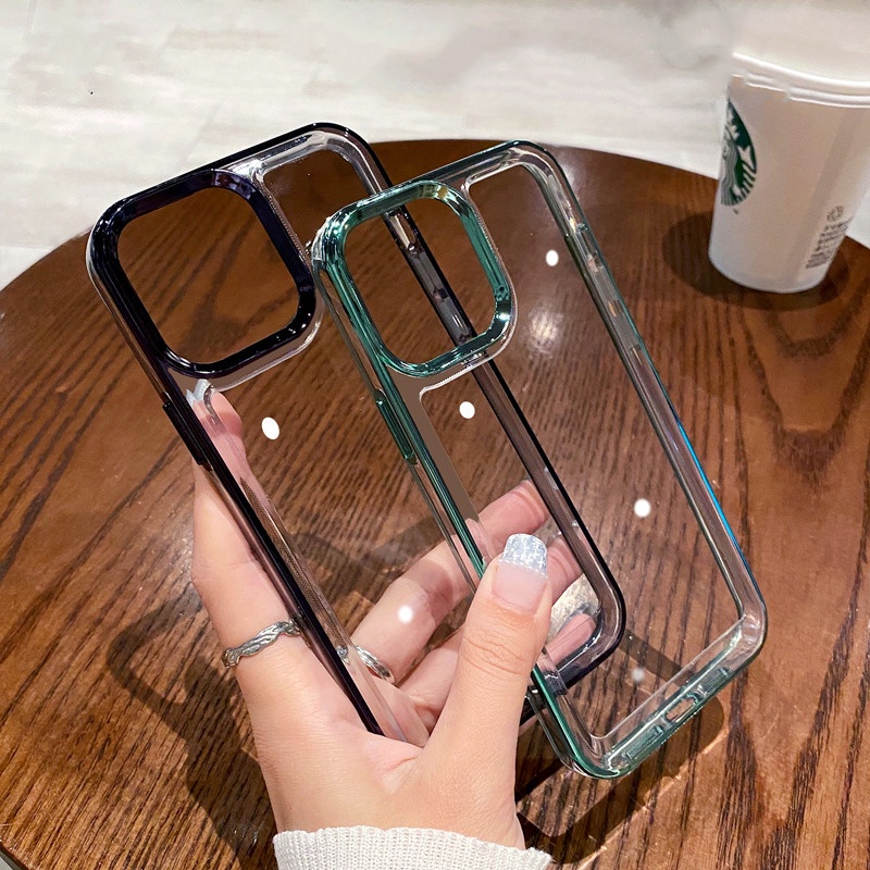 Metal shockproof transparent case iphone 11 pro max 13 12 pro max Xs XR premium luxury simple acrylic case
