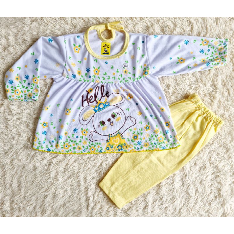 Setelan Dress Panjang Babydoll Bayi Cewek Perempuan All Size 6 bulan - 1 tahun SNI [Ecer]