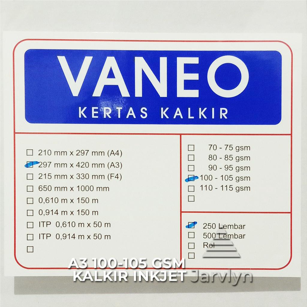 JARVLYN - KERTAS KALKIR INKJET A3 100/105 GSM ECERAN MERK VANEO KHUSUS PRINTER TINTA TRACING PAPER GAMBAR ARSITEK JIPLAK TRANSPARAN FILM SABLON STENCIL CRAFTPAPER ARTPAPER AMPLOP UNDANGAN