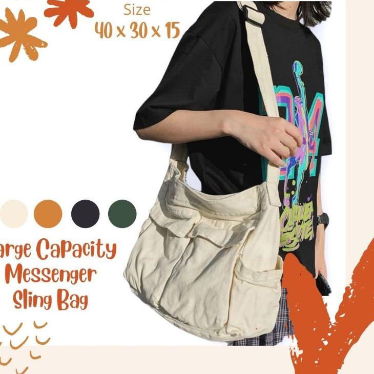 LCMS tote bag Canvas Large Messenger Sling Bag Unisex (Tas Bahu Selempang Kanvas Besar)tas Kuliah Ke