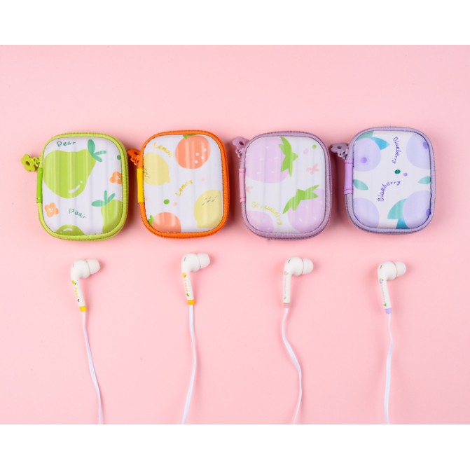 [ED-1018] Headset Earphone KOPER Motif BUAH-BUAHAN + Wadah Earphone Buah-Buahan Cantik Simple Elegan