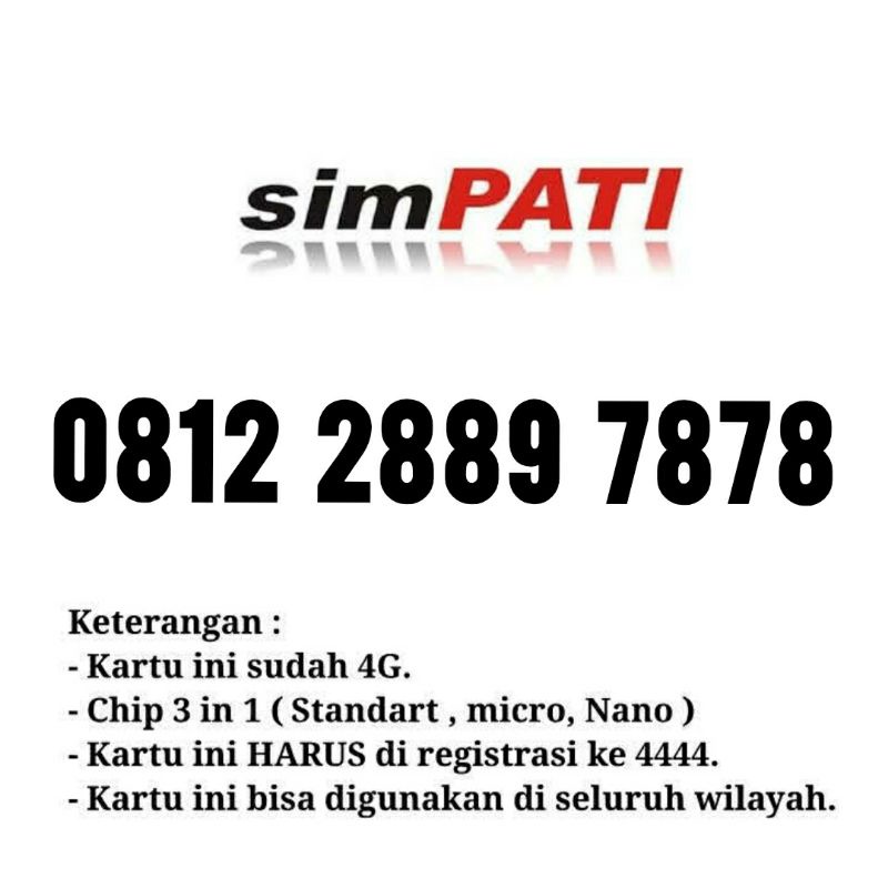 Nomor Cantik Simpati 4G Combo Sakti Seri 7878 Angka Hoki Rapi 0812 2889 7878