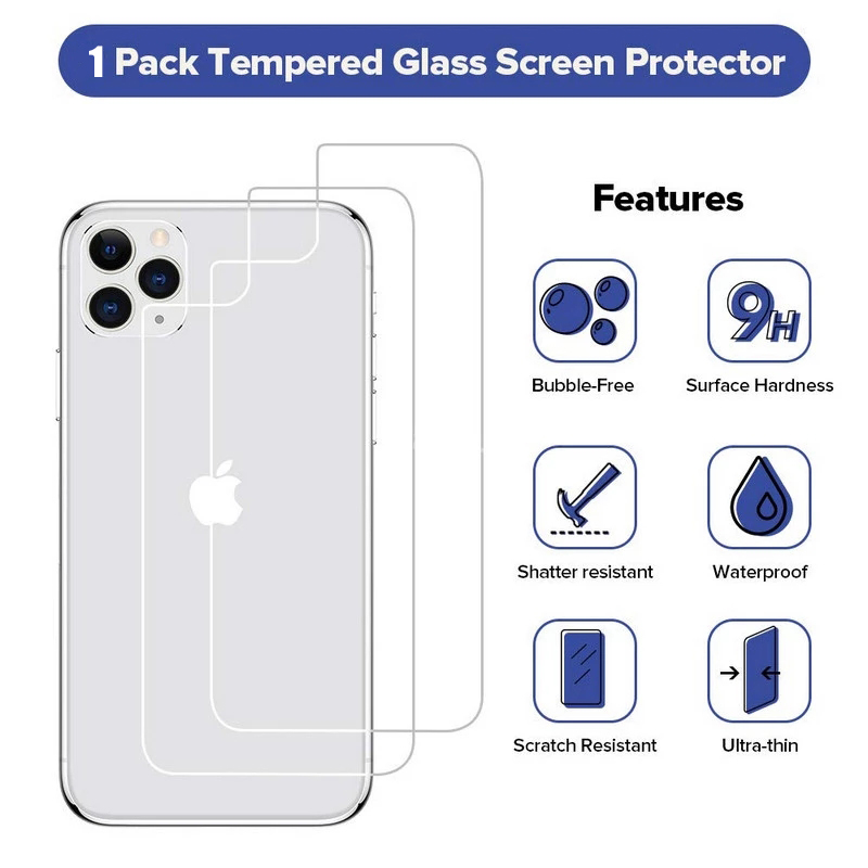 Suit For iPhone 11 12 Mini Pro Max Clear Back Resilient Soft  HD Tempered Glass Film Rear 9H Screen Protector