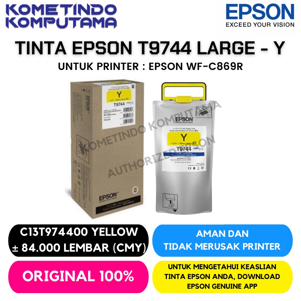 T9744 Yellow LARGE Tinta Epson Kuning WorkForce Pro WF-C869R Ink Pack 100% ORIGINAL C13T974400