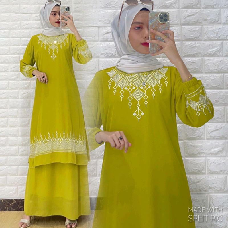 Gamis Melayu Malaysia Bordir Kristal Putih Bunda Simple Mewah Couple Murah Terbaru Terlaris Baju Pes