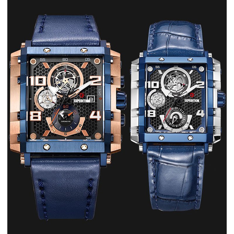 Expedition E 6757 SBRGW Couple Black Dial Brown Leather Strap