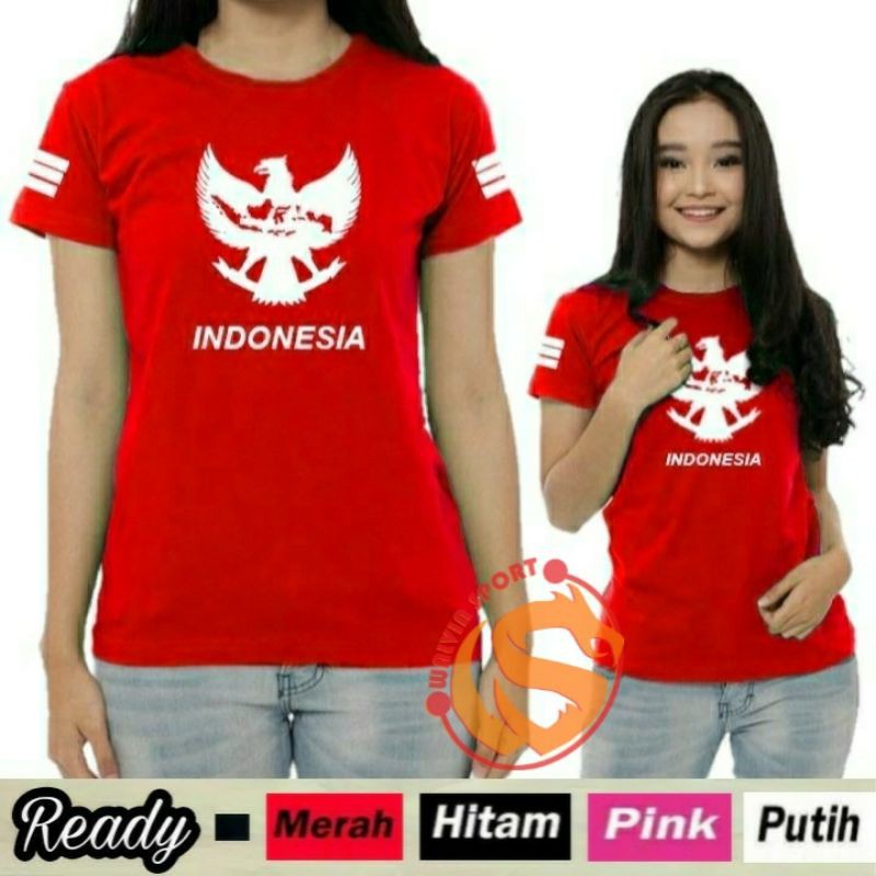 (Termurah) Kaos Senam Wanita Pendek Merah Putih Garuda
