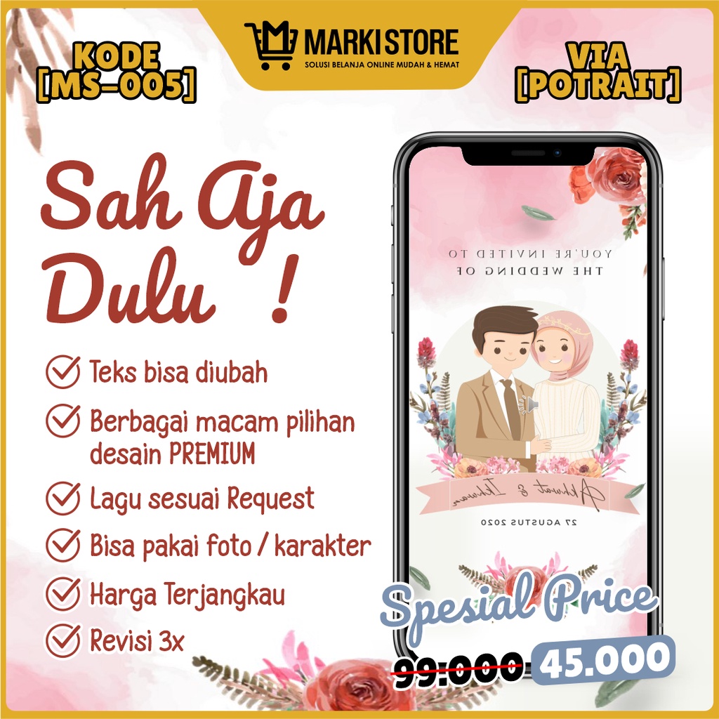 UNDANGAN DIGITAL PERNIKAHAN VIDEO MODERN ELEGAN ISLAMI JAWA MURAH WEDDING INVITATION KODE MS-005