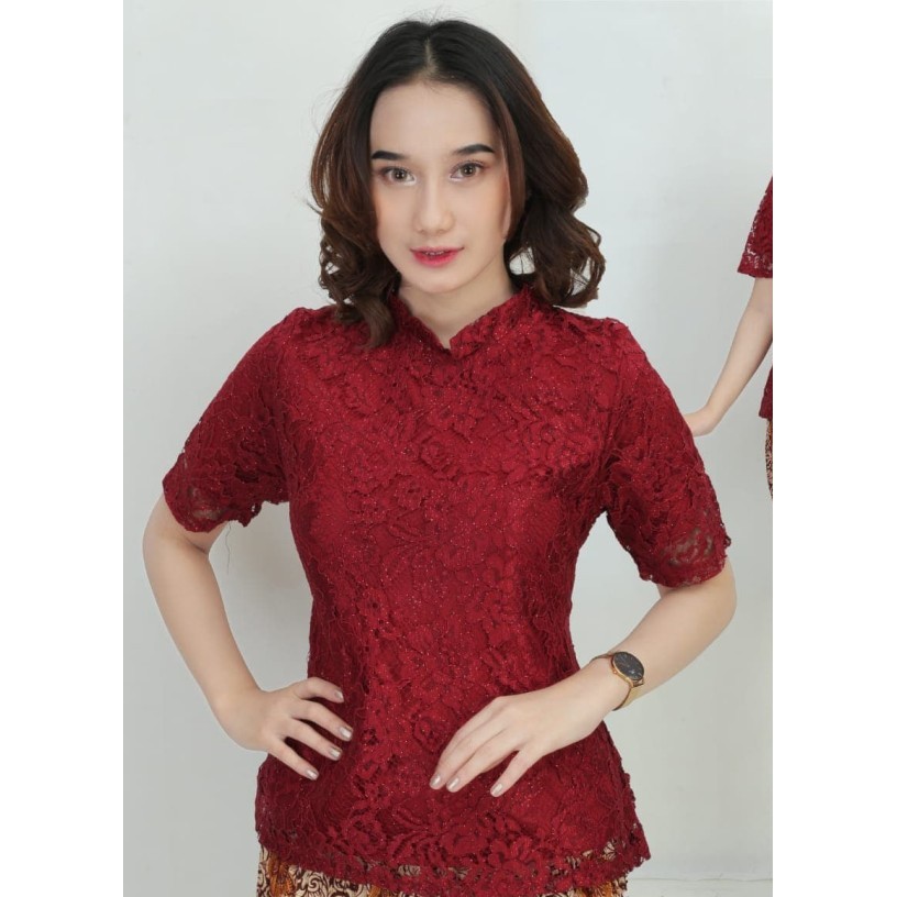atasan kebaya brokat lengan pendek model kerah sanghai