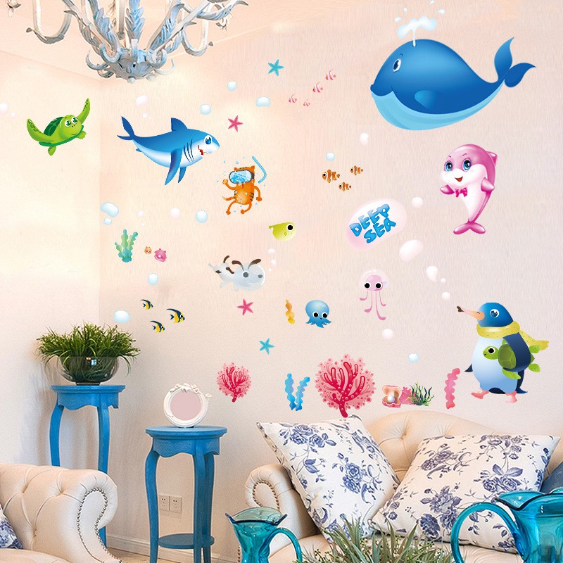 Reliza Wall Sticker Ikan Kamar Mandi Fish Toilet Shark Paus Stiker Dinding 7225