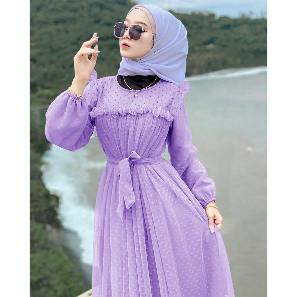 COD - MARBELA Dress Gamis Maxi Brukat Doty Polka Pesta Kondangan Muslim Wanita LD100 / DRESS MELANI TILE