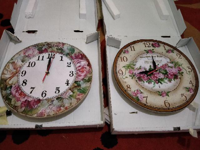 048 Jam Dinding Cantik Motif Shabby Chic Bunga