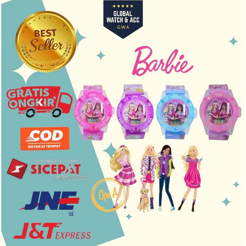 Jam Tangan anak laser musik karakter Barbie