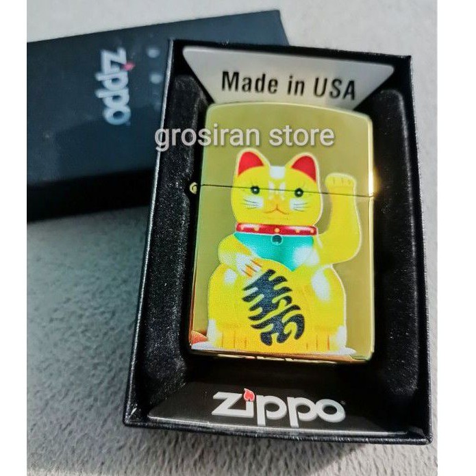 zippo lucky cat kucing gold custom gambar cina