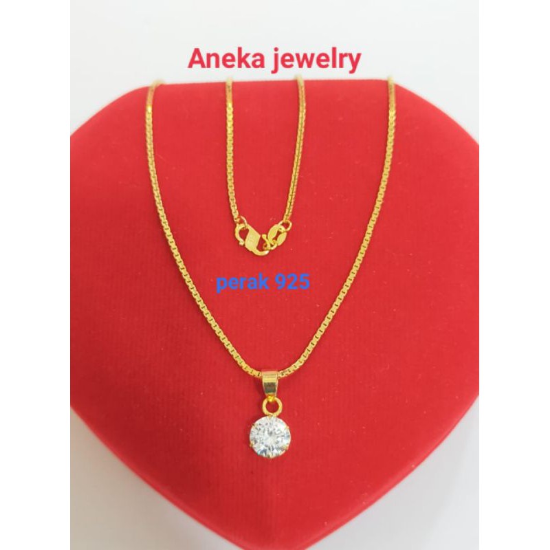 Kalung Santa + Liontin Desi, Perak 925, Sepuh emas kuning