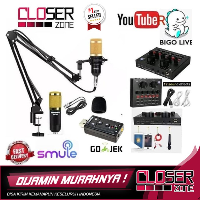 PAKET KUMPLIT MIC CONDENSER BM 800 + STAND + SOUNDCARD V8S +  SOUNDCARD USB