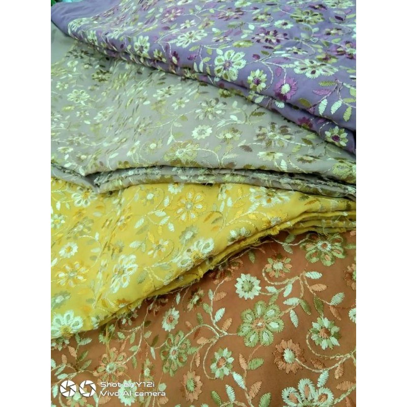 Kain Katun Bordir Full Warna Premium Emboss 3D Jepang Hijau Pink Tosca Kuning Ungu Lilac Olive Biru