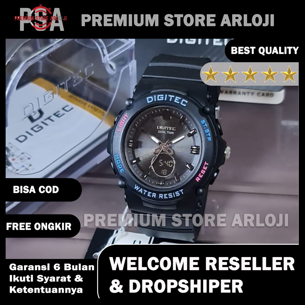 Grosiran Jam Tangan Pria Dg 4148LV Dual Time Tali Rubber Tanggal Hari Aktif Free Box Ori &amp; Baterai Cadangan (BISACOD)